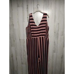 Torrid 5 Red Blue Multi Stripe Ribbed Wide Leg Jumpsuit Size 5X